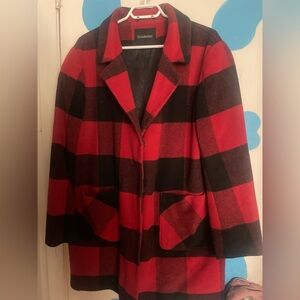 Red and black plaid coat. Size XL for women, oversize.